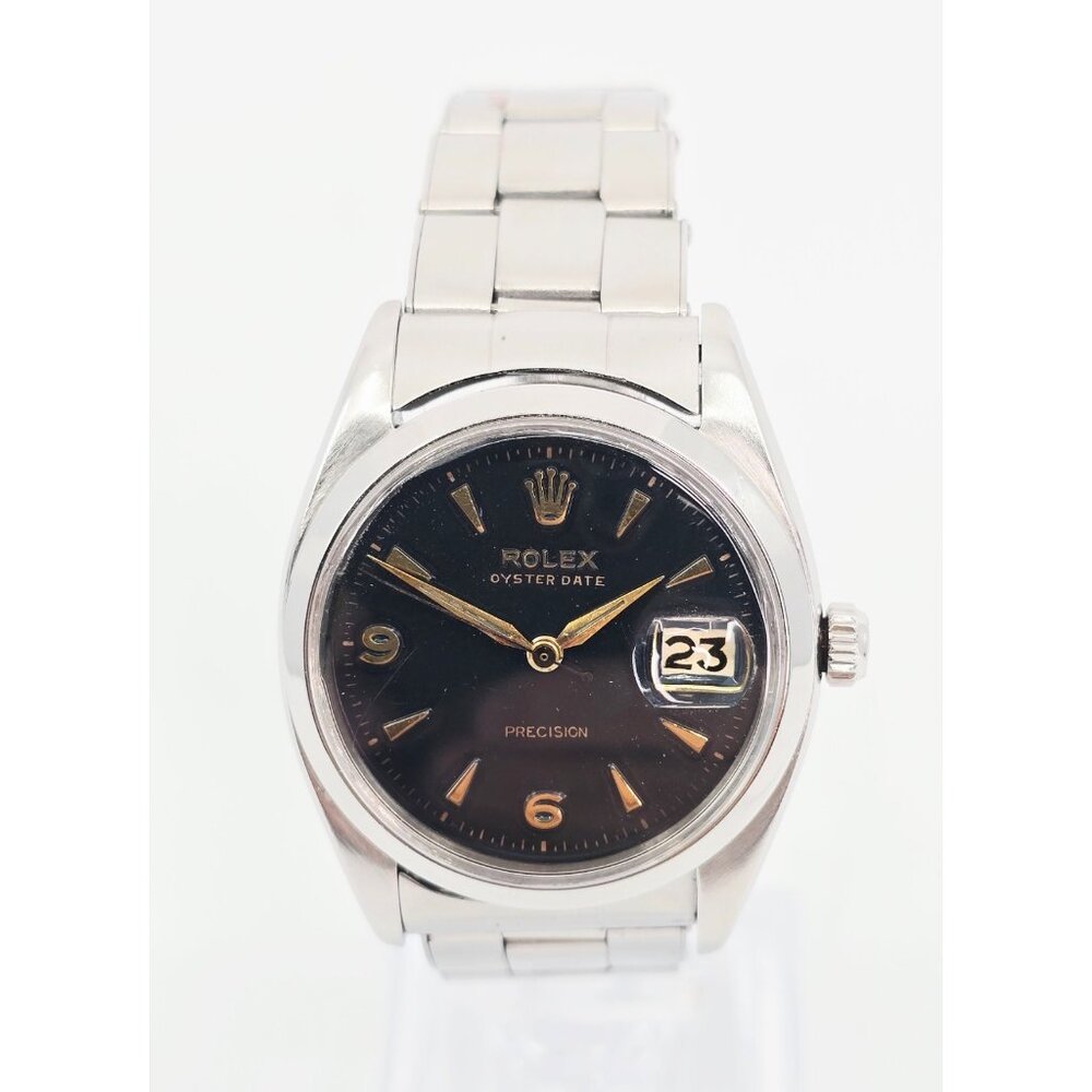 Vintage Rolex Oyster Date 34m Precision 6494 Green Dial 1950s Manual Wind
